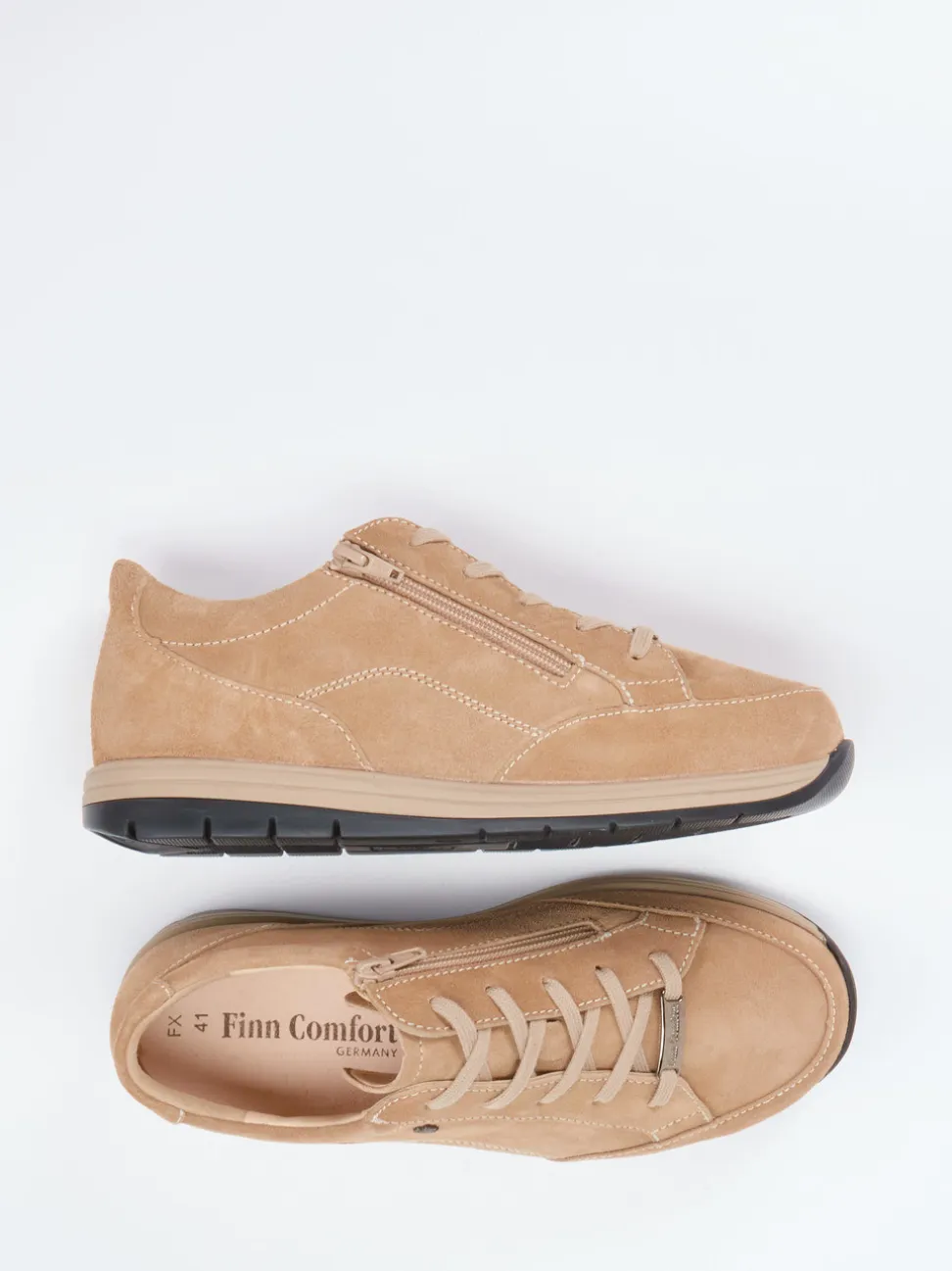 Finn Comfort – Komfort-Sneaker aus Veloursleder beige