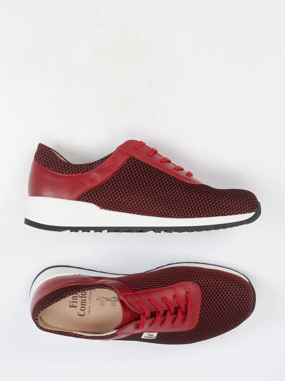 Finn Comfort – Komfort-Sneaker aus Nappaleder und Mesh dunkelrot