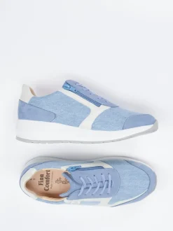 Finn Comfort – Komfort-Sneaker aus Textil und Veloursleder hellblau