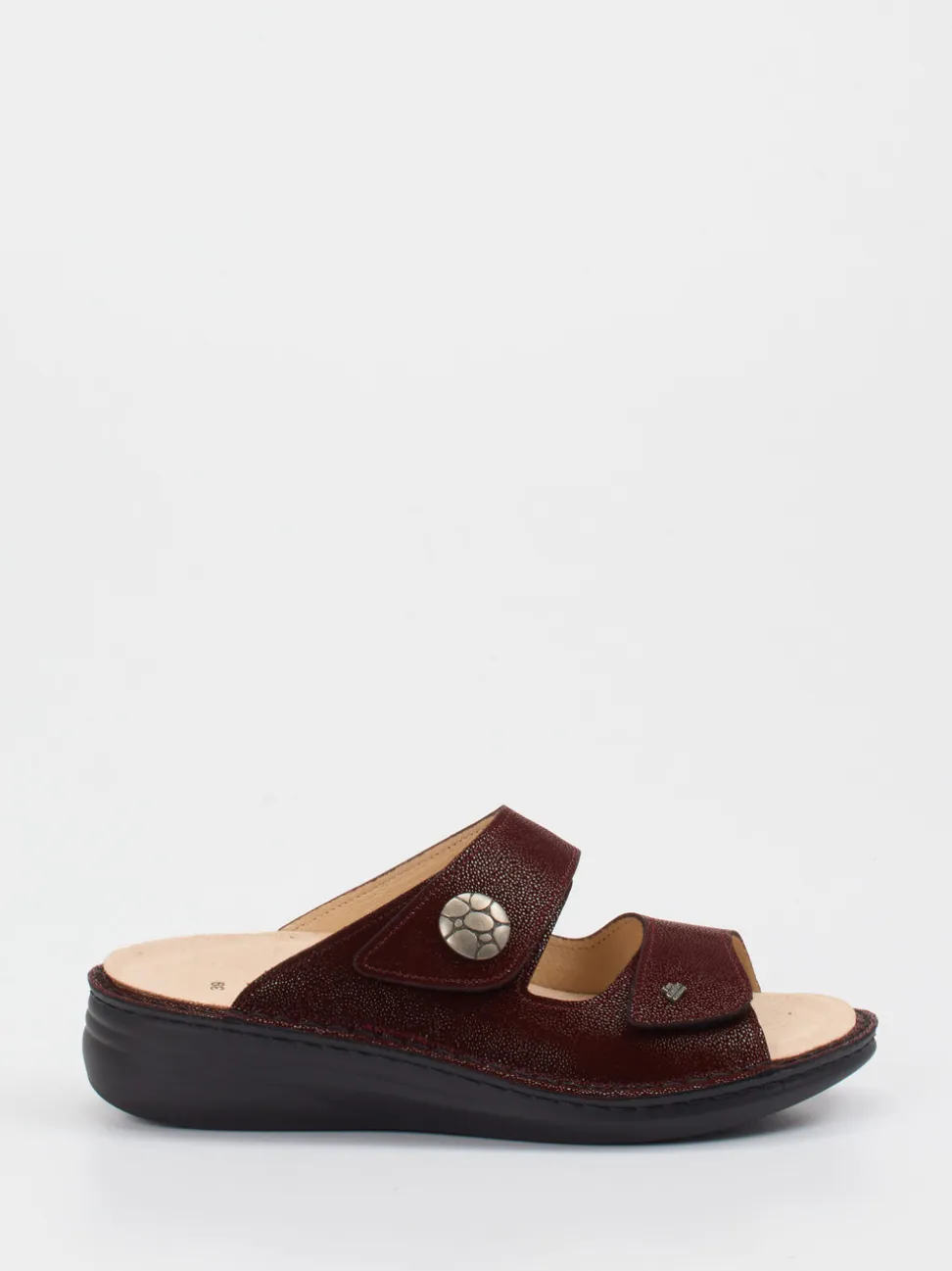 Finn Comfort – Pantolette aus geprägtem Leder bordeaux