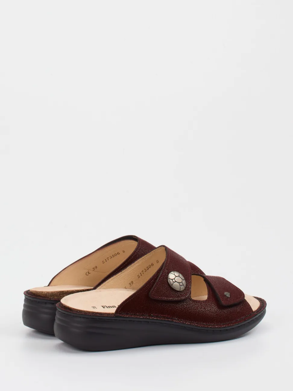 Finn Comfort – Pantolette aus geprägtem Leder bordeaux