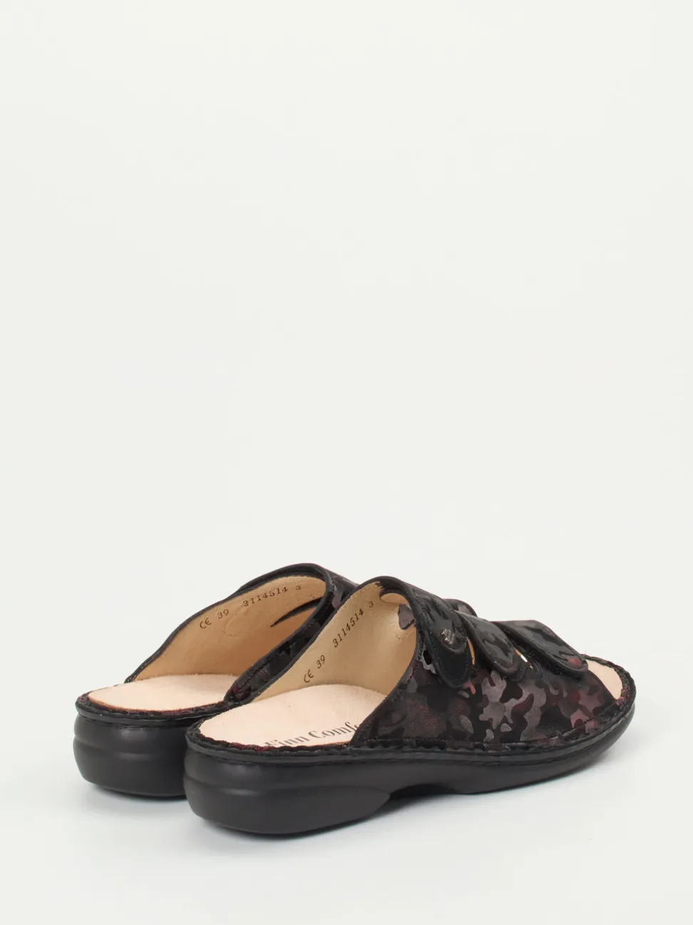 Finn Comfort – Pantolette aus geprägtem Leder Camouflage