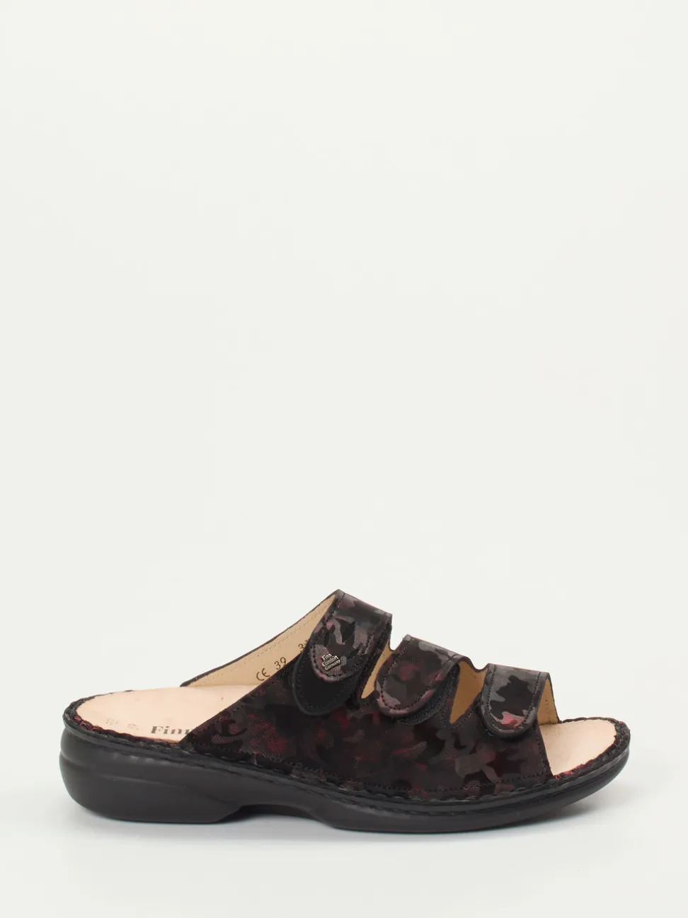 Finn Comfort – Pantolette aus geprägtem Leder Camouflage