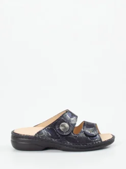 Finn Comfort – Pantolette aus geprägtem Leder Dunkelblau
