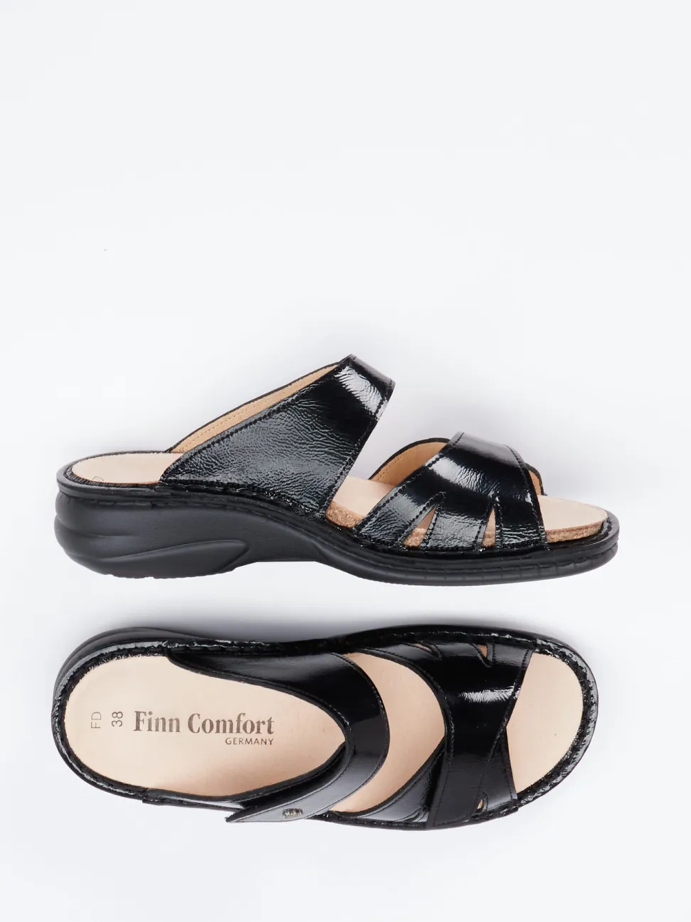Finn Comfort – Pantolette aus Lackleder schwarz