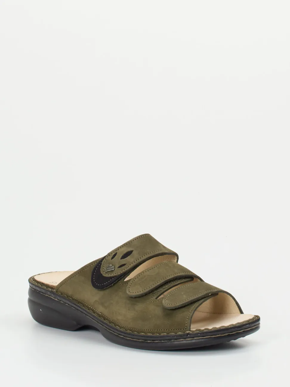 Finn Comfort – Pantolette aus Nubukleder olivgrün