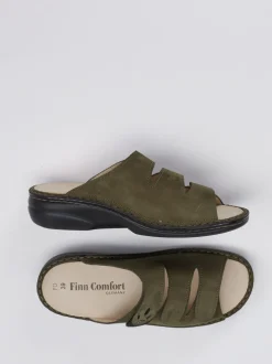Finn Comfort – Pantolette aus Nubukleder olivgrün