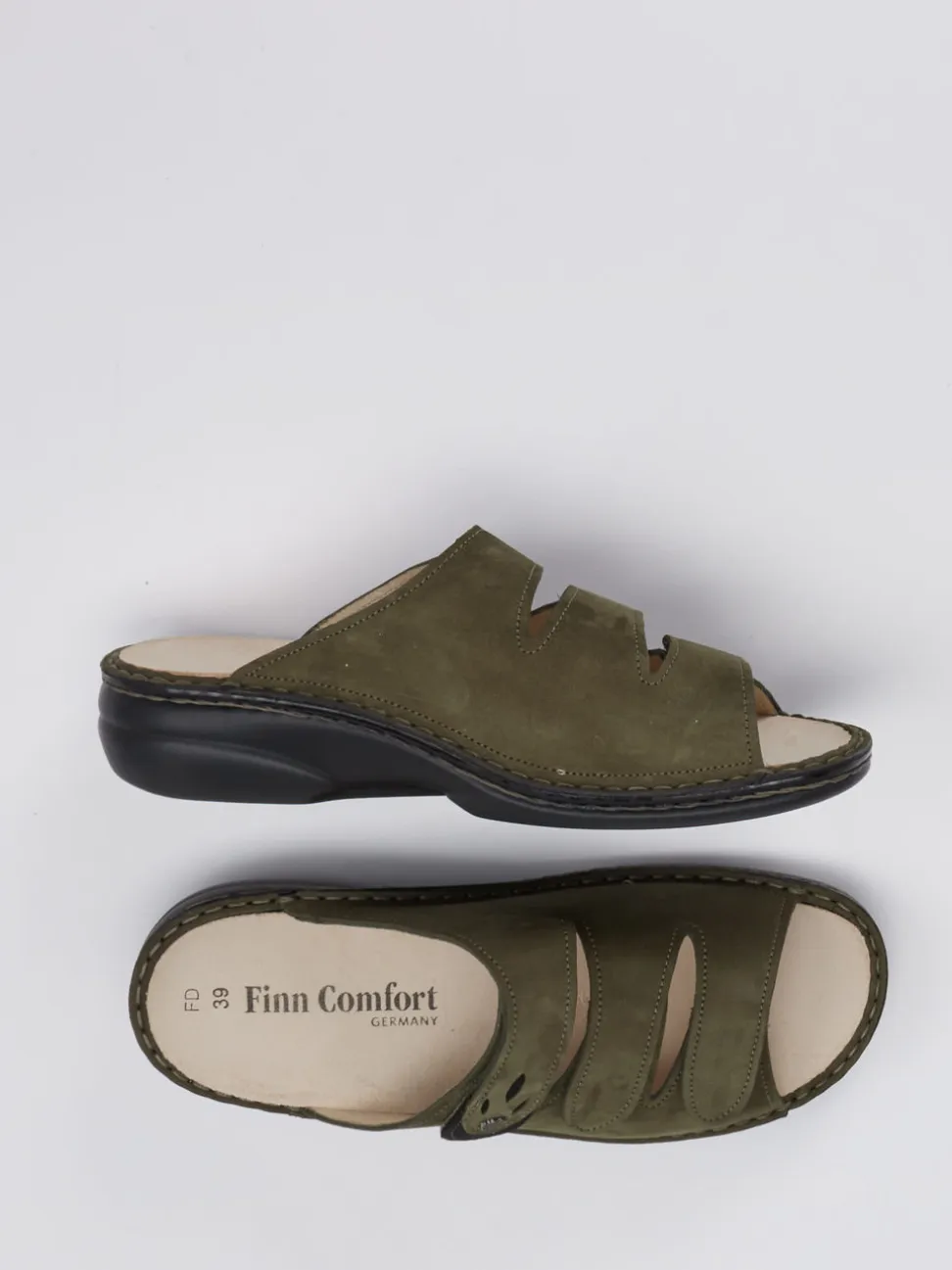 Finn Comfort – Pantolette aus Nubukleder olivgrün