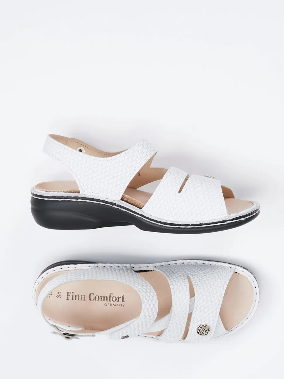 Finn Comfort – Sandale aus geprägtem Leder Weiß
