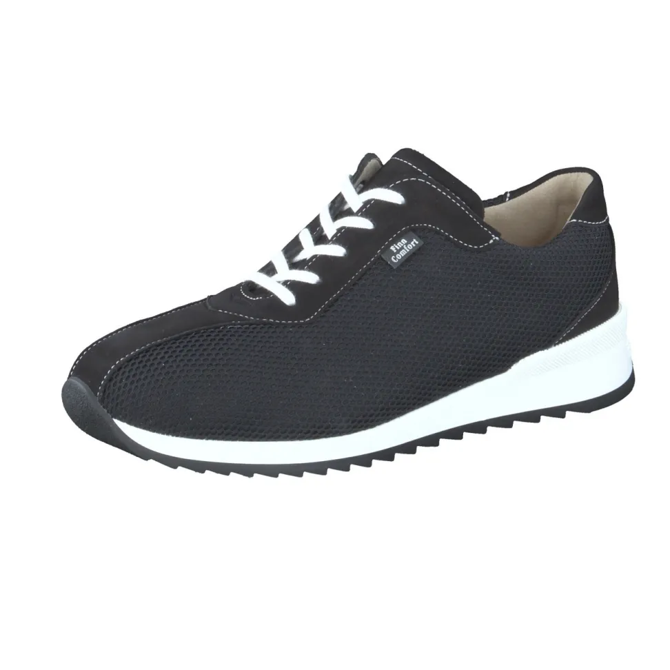 Finn Comfort – Schnürschuhe aus Stretchmesh und Veloursleder schwarz