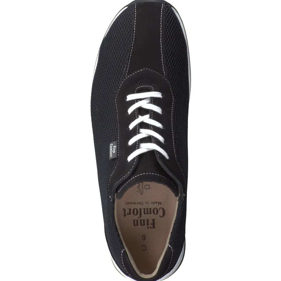 Finn Comfort – Schnürschuhe aus Stretchmesh und Veloursleder schwarz