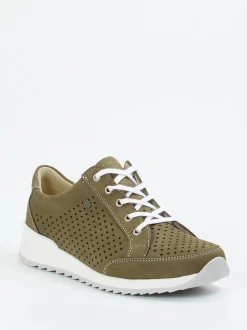 Finn Comfort – Schnürschuhe aus Nubukleder in Olivgrün
