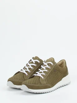 Finn Comfort – Schnürschuhe aus Nubukleder in Olivgrün
