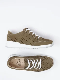 Finn Comfort – Schnürschuhe aus Nubukleder in Olivgrün