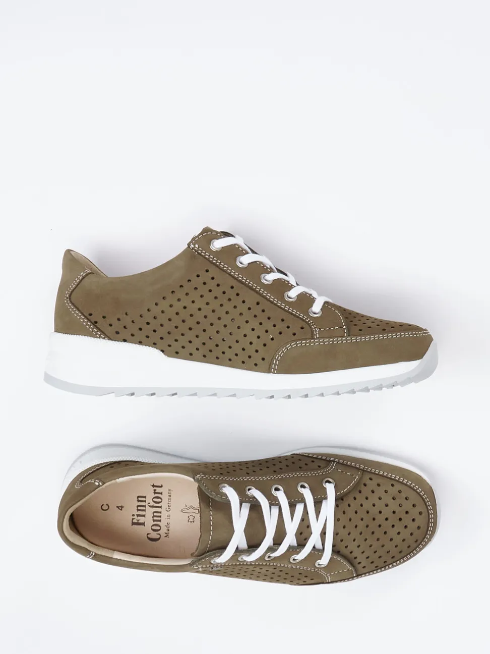 Finn Comfort – Schnürschuhe aus Nubukleder in Olivgrün