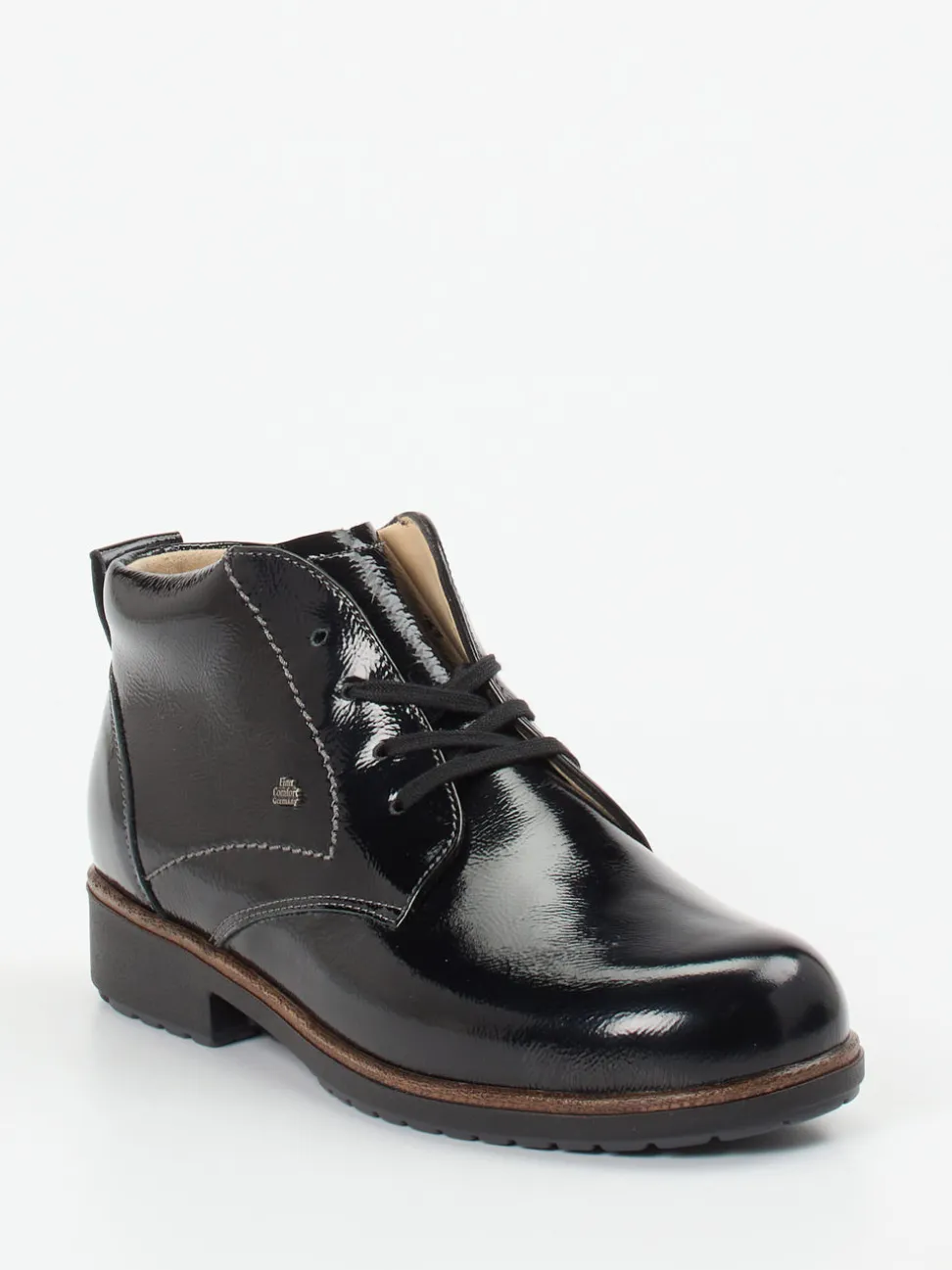 Finn Comfort – Schnürstiefelette aus Lackleder schwarz