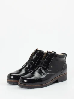 Finn Comfort – Schnürstiefelette aus Lackleder schwarz
