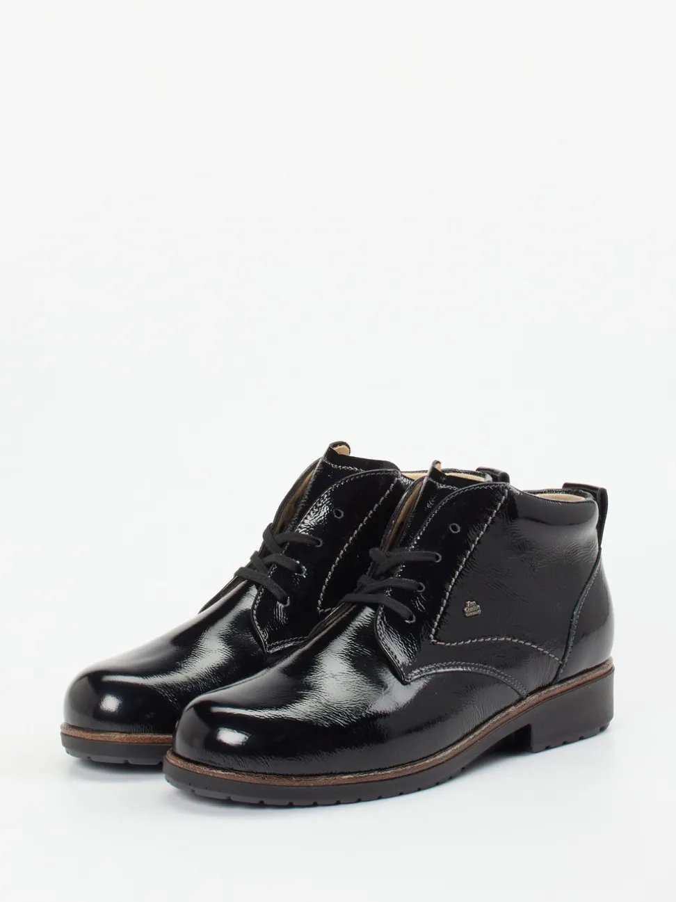 Finn Comfort – Schnürstiefelette aus Lackleder schwarz