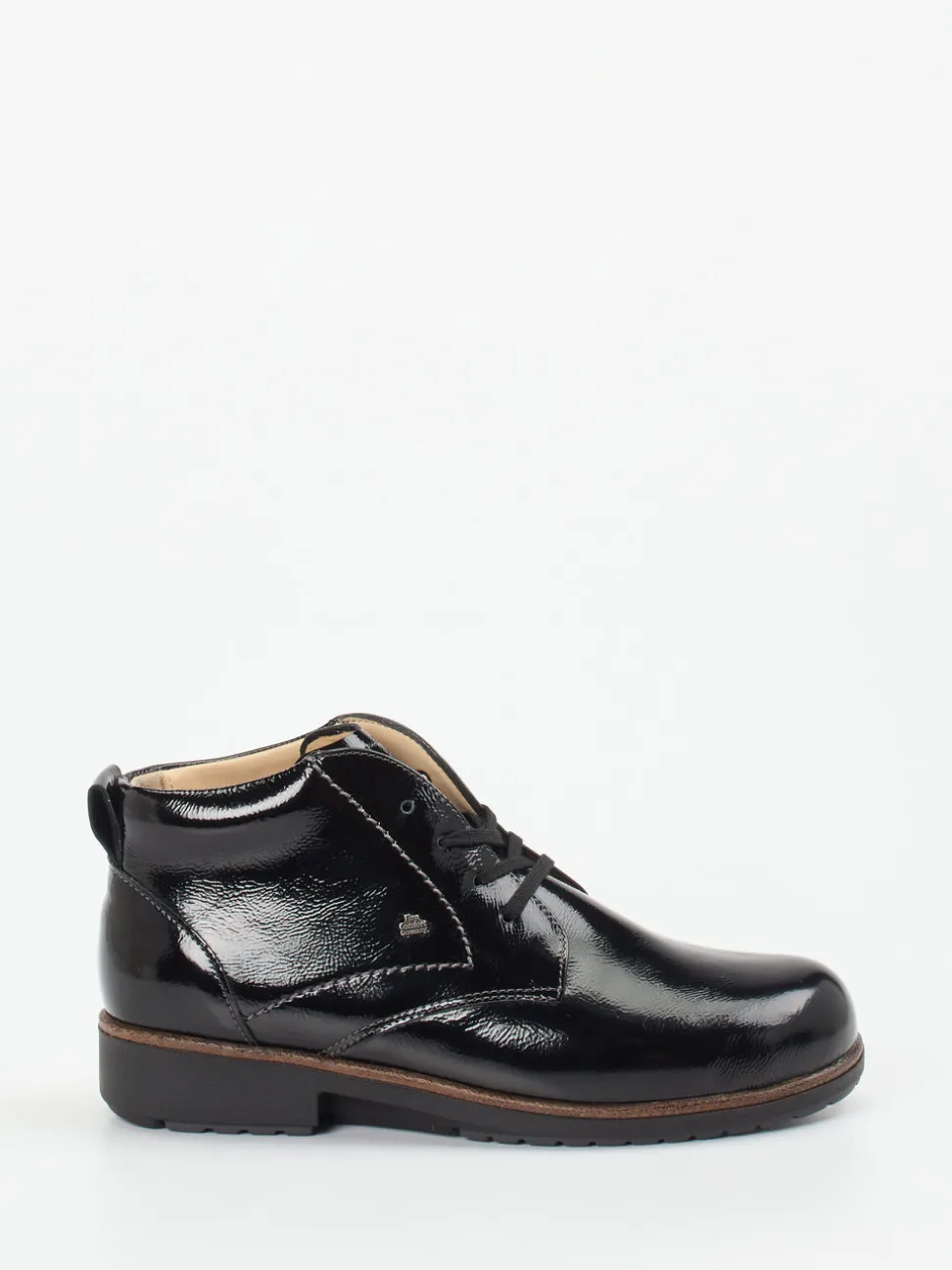 Finn Comfort – Schnürstiefelette aus Lackleder schwarz