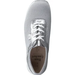 Finn Comfort – Sneaker aus Textil und Metallicleder silbergrau