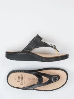 Finn Comfort – Zehentrenner aus Kalbleder Schwarz