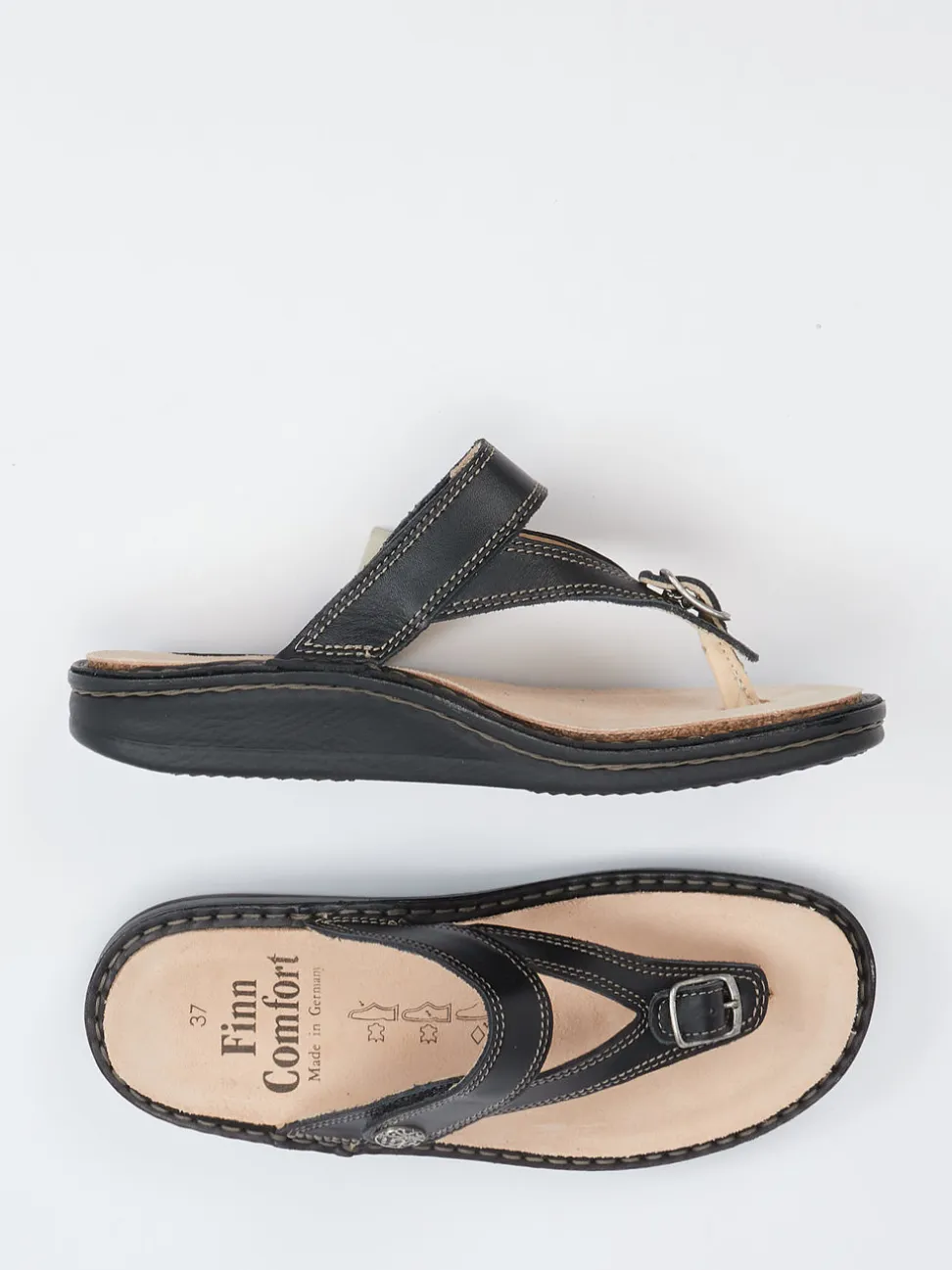 Finn Comfort – Zehentrenner aus Kalbleder Schwarz