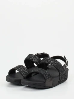 FitFlop – Komfort-Sandale aus Textil schwarz glitzernd