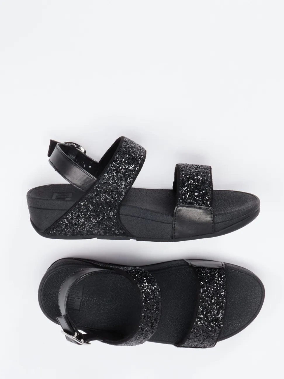 FitFlop – Komfort-Sandale aus Textil schwarz glitzernd
