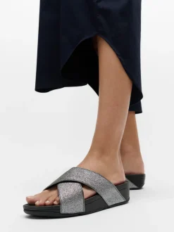 FitFlop – Pantolette aus Metallicleder in Schwarz
