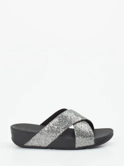 FitFlop – Pantolette aus Metallicleder in Schwarz