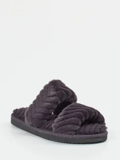 Flip Flop – Hausschuhe aus Kunstfell in Anthrazit
