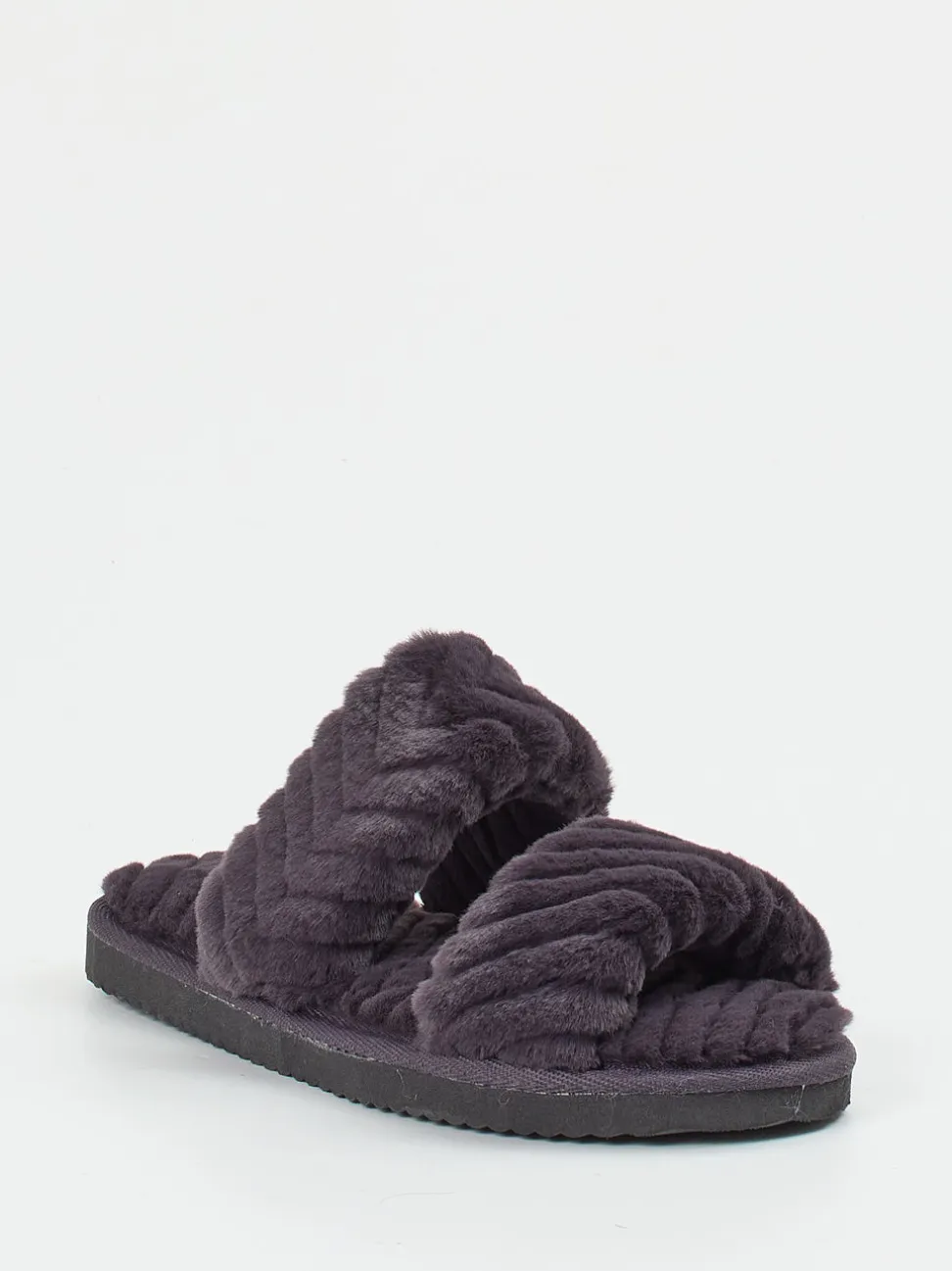 Flip Flop – Hausschuhe aus Kunstfell in Anthrazit