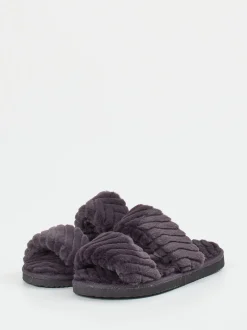 Flip Flop – Hausschuhe aus Kunstfell in Anthrazit
