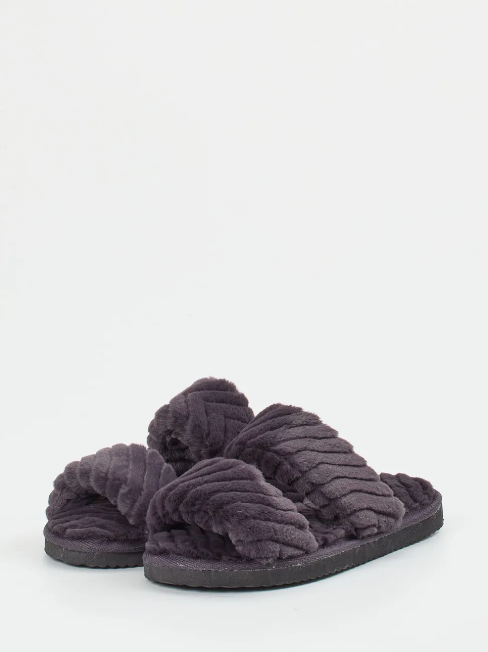 Flip Flop – Hausschuhe aus Kunstfell in Anthrazit