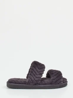 Flip Flop – Hausschuhe aus Kunstfell in Anthrazit