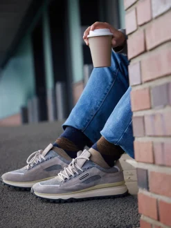 Floris van Bommel – Sneaker aus Velour/Textil Beigebraun