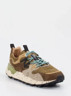 Flower Mountain – Trail-Sneaker aus Velour/Textil olivbraun