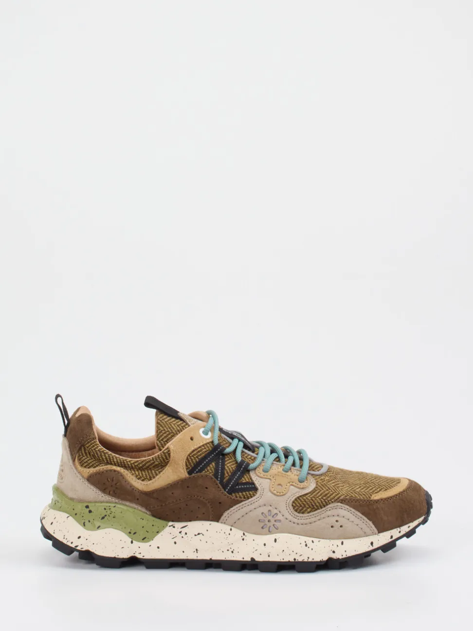 Flower Mountain – Trail-Sneaker aus Velour/Textil olivbraun