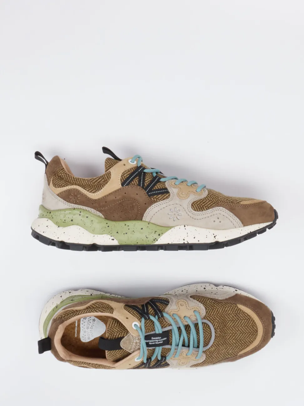 Flower Mountain – Trail-Sneaker aus Velour/Textil olivbraun
