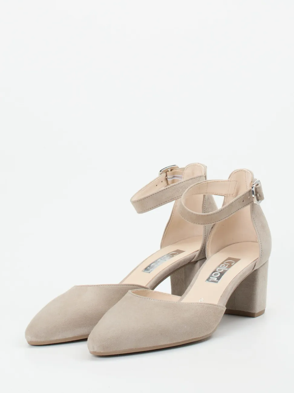 Gabor – Ankle-Strap-Pumps aus Veloursleder sandbeige