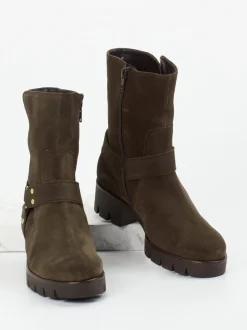 Gabor – Biker Boots aus Veloursleder Dunkelbraun