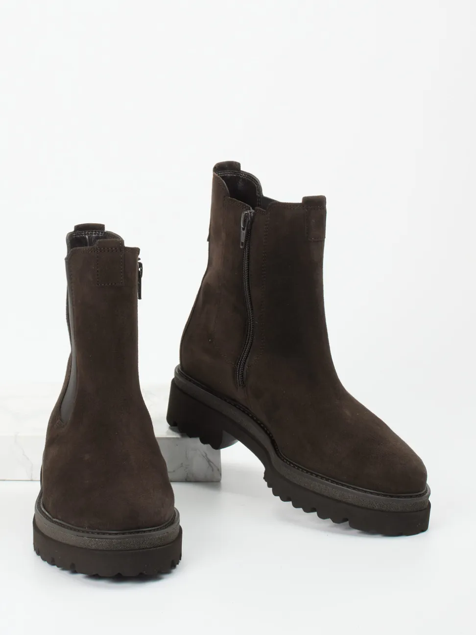 Gabor – Chelsea Boots aus Veloursleder Dunkelbraun