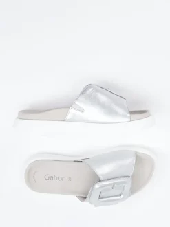 Gabor – Damen-Slides aus Metallicleder silber