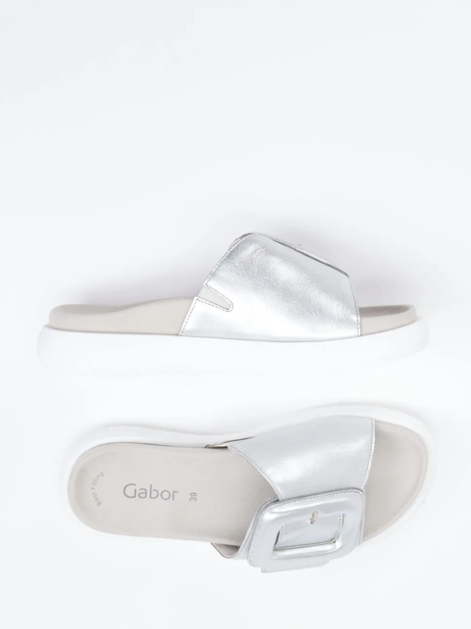 Gabor – Damen-Slides aus Metallicleder silber