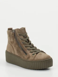 Gabor – High-Top-Sneaker aus Veloursleder Taupe