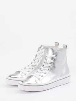 Gabor – High-Top-Sneaker aus Metallicleder silber