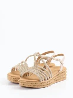 Gabor – Keilsandalette aus Velour/Metallic Beigegold