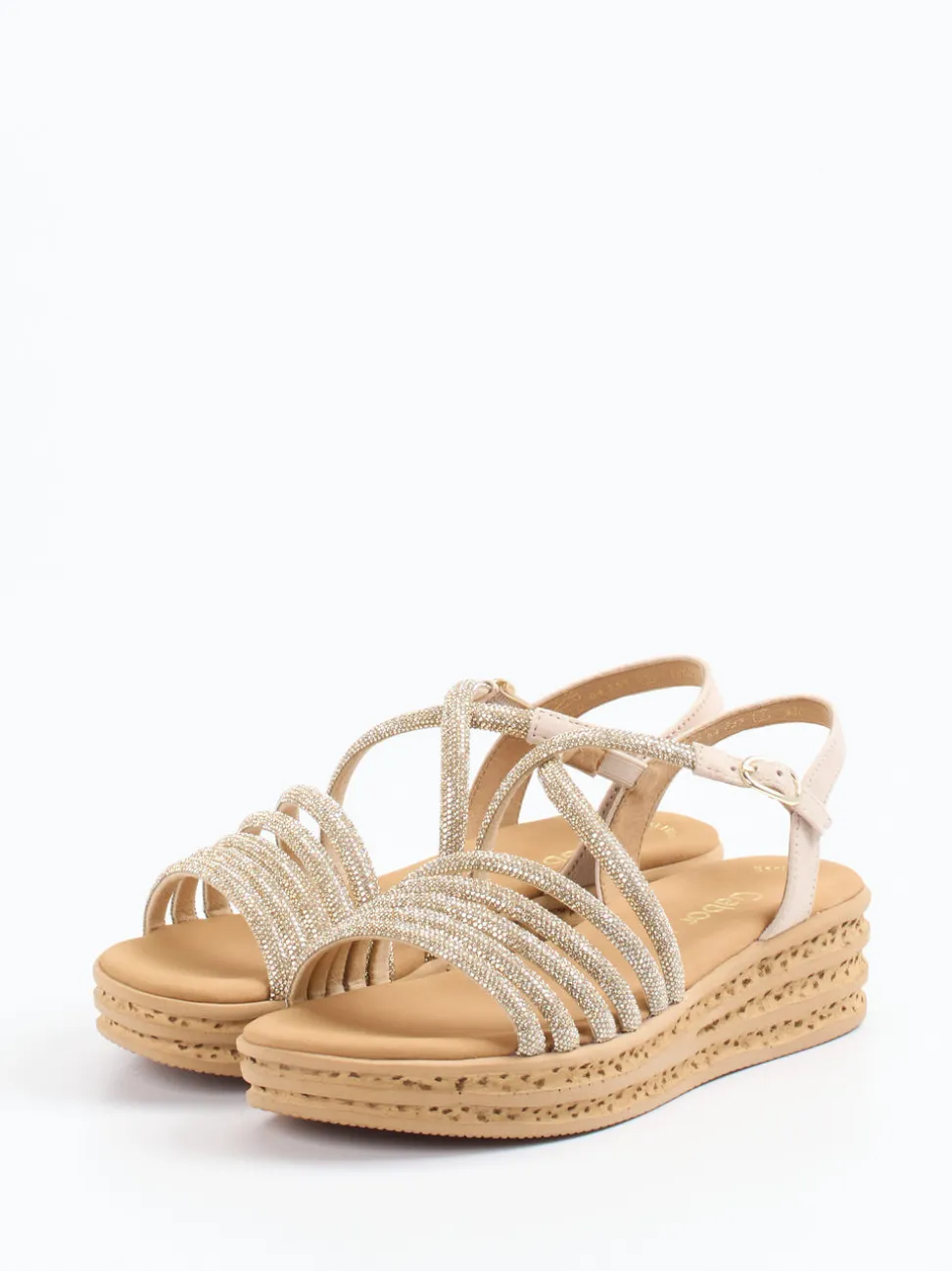 Gabor – Keilsandalette aus Velour/Metallic Beigegold