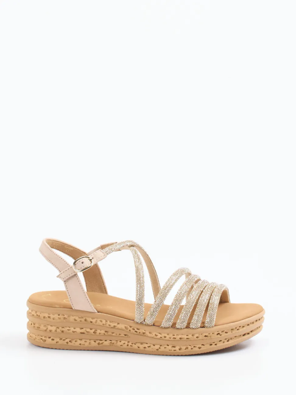 Gabor – Keilsandalette aus Velour/Metallic Beigegold
