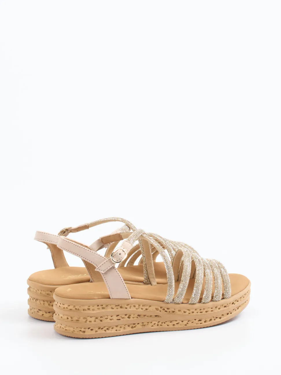 Gabor – Keilsandalette aus Velour/Metallic Beigegold